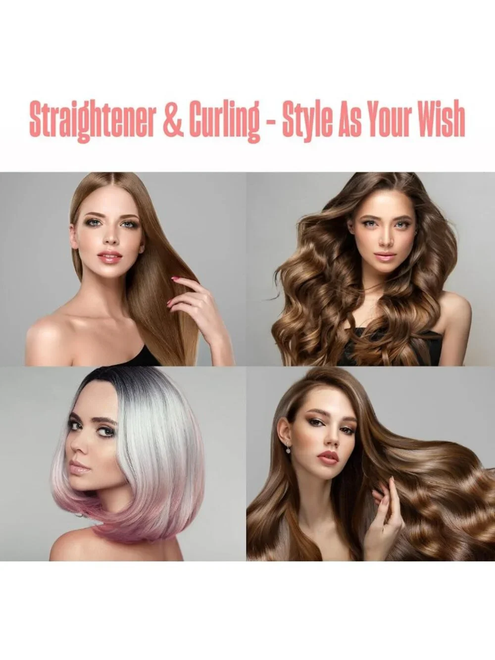 2-in-1 Hair Straightener & Curler, 360° Flex Flat Iron, Floating Plates, Low